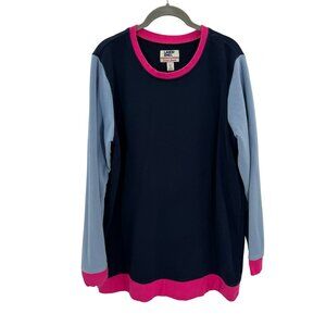 Lands End Serious Sweats Crewneck Pullover Navy/Pink/Blue Womens Size XL